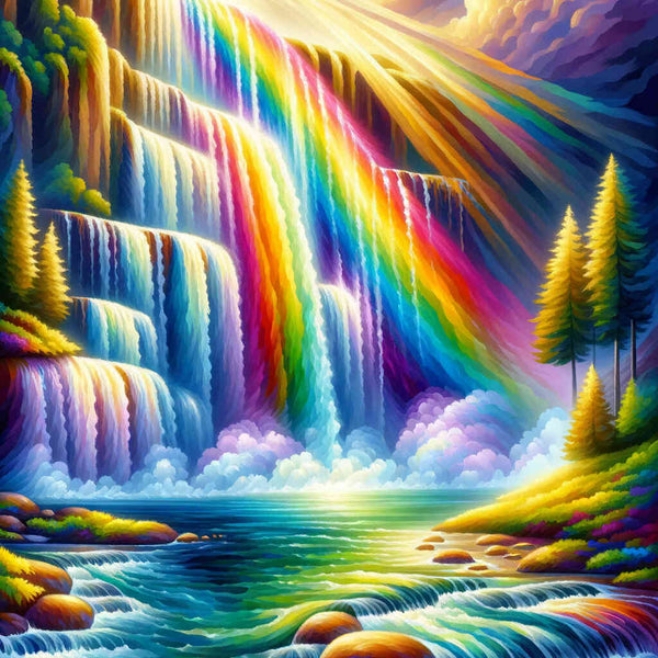 Malen nach Zahlen - Regenbogen Wasserfall