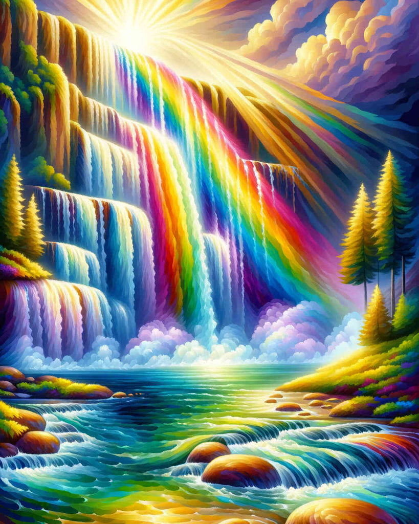 Malen nach Zahlen - Regenbogen Wasserfall