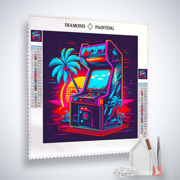 AB Diamond Painting - Spielautomat Neon Kunst Set mit Acryl Diamonds, Leinwand, Pinzette und Profi Setzstift