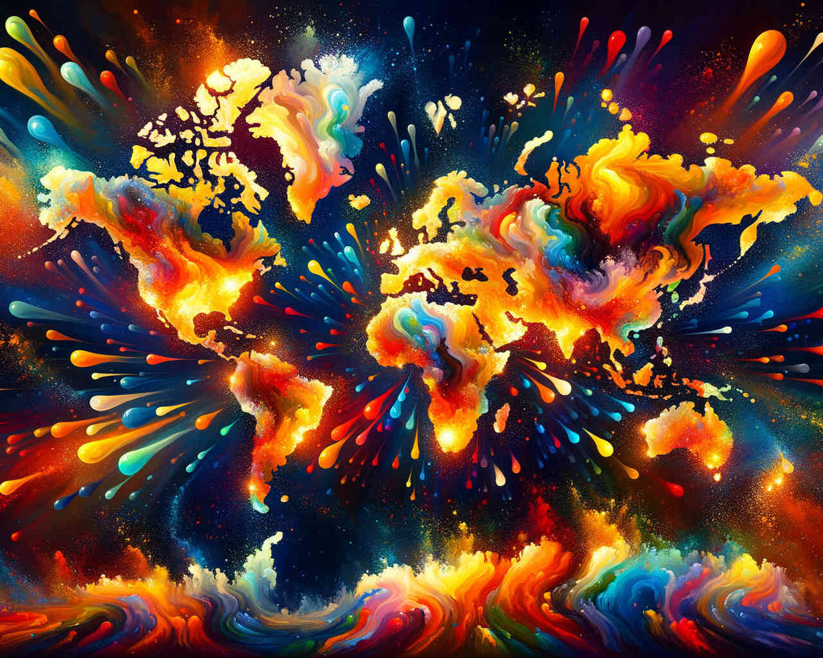 Malen nach Zahlen - Weltkarte, Farbkleckse