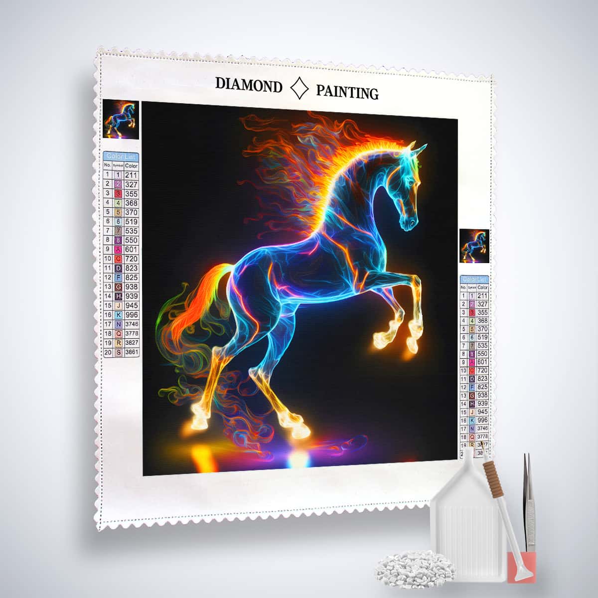 AB Diamond Painting - Pferd leuchtend, komplettes Set mit Leinwand, Acryl Diamonds, Künstler-Pinzette und Setzstift.