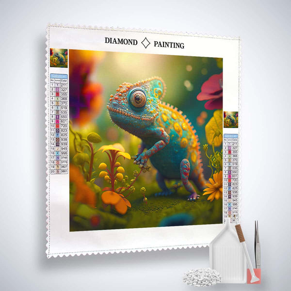 AB Diamond Painting Kit - Chamäleon im Zauberwald mit Profi-Leinwand, Acryl Diamonds, Pinzette und Setzstift. Perfekte Kunst, die funkelt!
