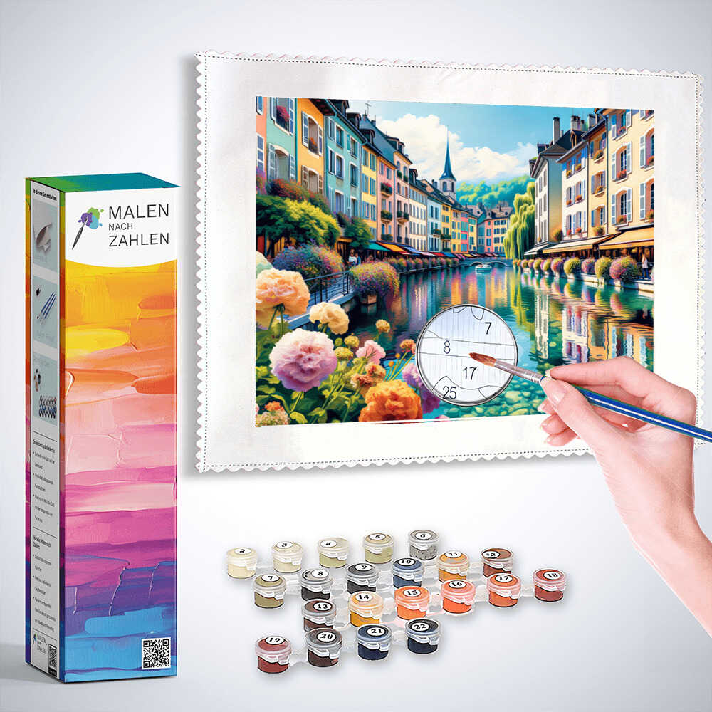 Annecy in Frankreich, Sonnenschein – Malen nach Zahlen