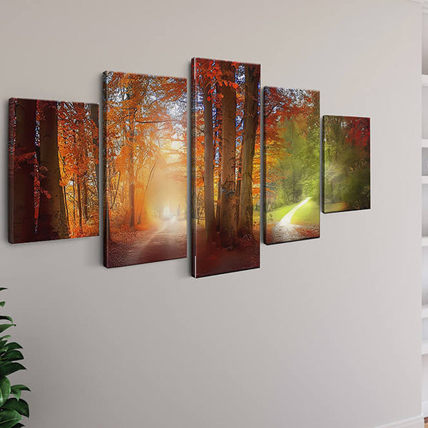 Malen nach Zahlen 5 teilig - Zwei Wege durch einen Herbstwald und Sommerwald - hochwertige Leinwand - multi5, neue_bilder