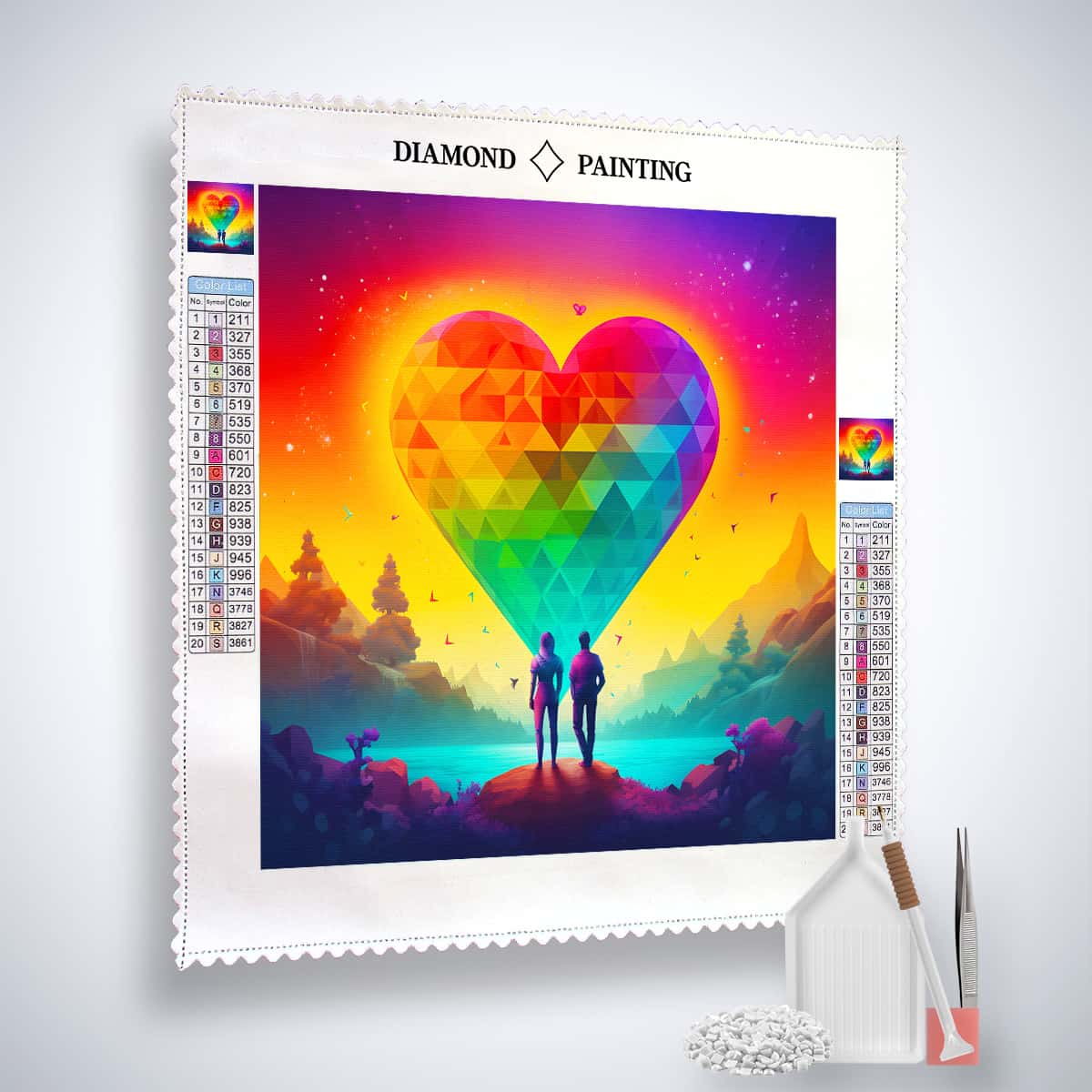 AB Diamond Painting - Paar unter Diamantherz, umfassendes Set mit Leinwand, Acryl Diamonds, Künstler-Pinzette und Profi Setzstift.