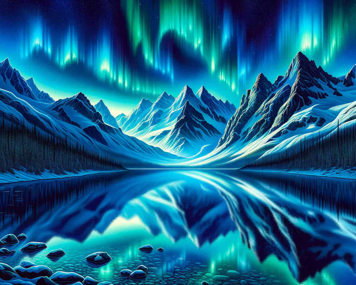 Malen nach Zahlen - Polarlicht Berge