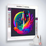 Diamond Painting Kit with circular rocket design, featuring vibrant colors and included tools for creating sparkling art.