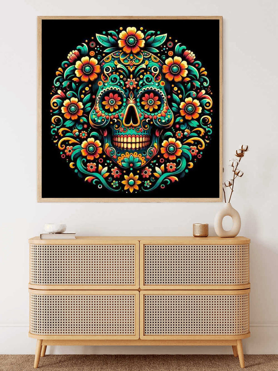 Malen nach Zahlen - Los Muertos, Blumen und Totenkopf