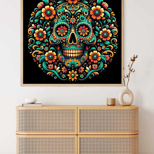 Malen nach Zahlen - Los Muertos, Blumen und Totenkopf