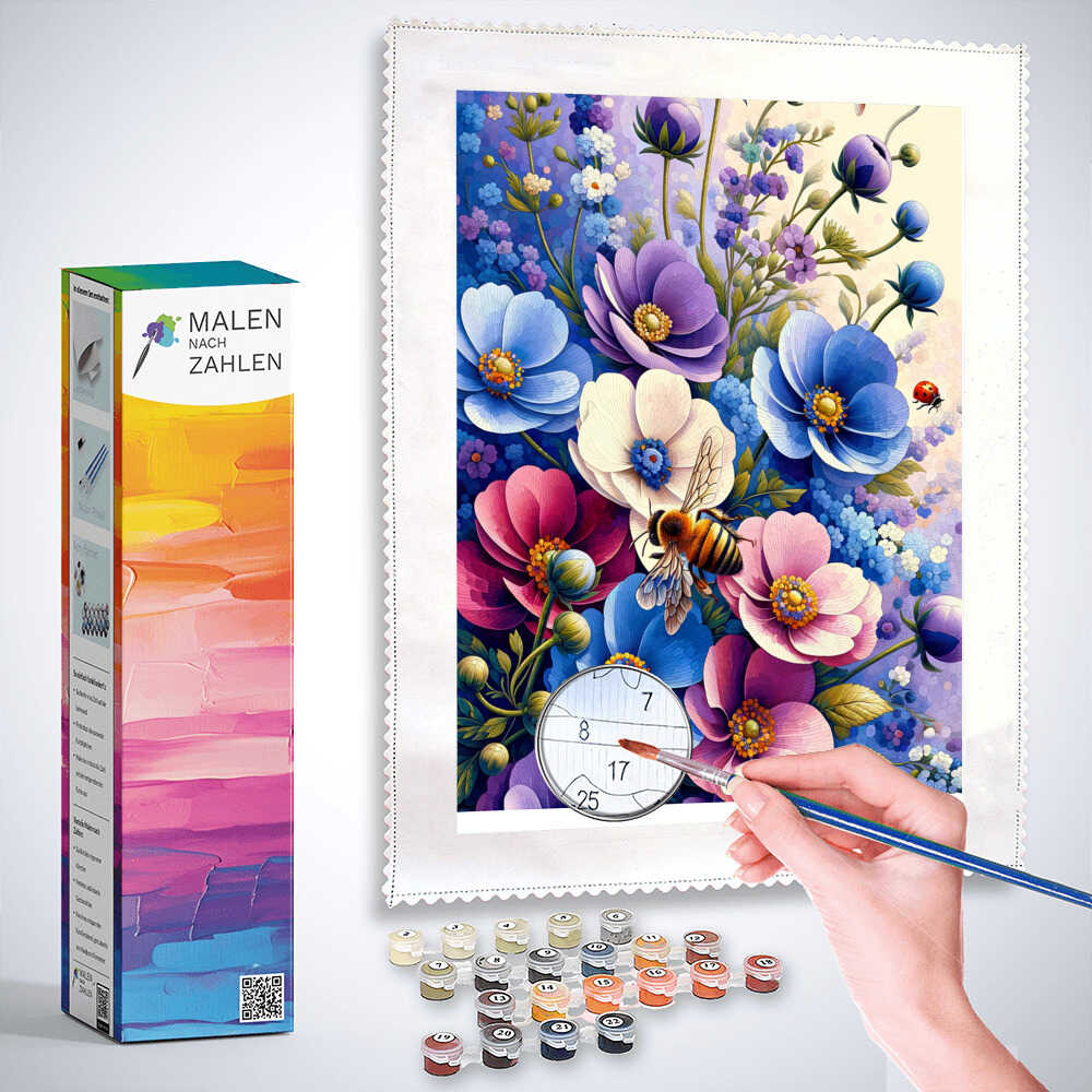 Malen nach Zahlen - Blumen und Hummel