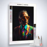Diamond Painting Kit - Alter Geschäftsmann Motiv mit Acryl Diamonds, Leinwand, Pinzette und Setzstift.
