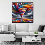 Painting by numbers - Color Swirl of Passion wall art in modern living room setting.