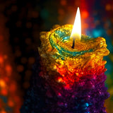 Colorful AB Diamond Painting of a burning candle with vivid hues and intricate details, perfect for art enthusiasts seeking a sparkling masterpiece.
