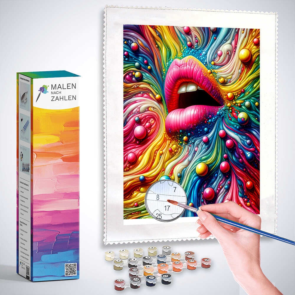 CaptainCrafts Malen Nach Zahlen Für Erwachsene - DIY Ölmalerei-Set 'Bunter Schmetterling Mund', 40x50 Cm