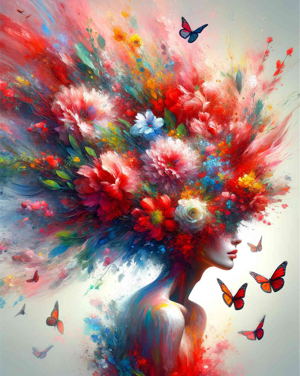 Malen nach Zahlen - Frau mit Blumenhaar