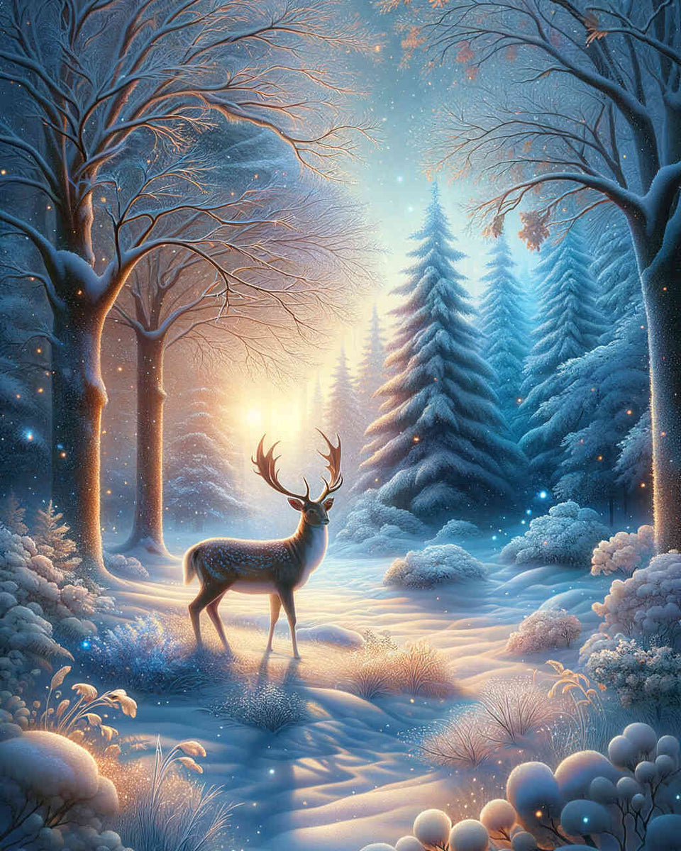 Figured'Art Malen Nach Zahlen 'Hirsche Im Winter' – 40x50 Cm, Komplett Set Mit Farben & Pinseln – DIY Für Erwachsene
