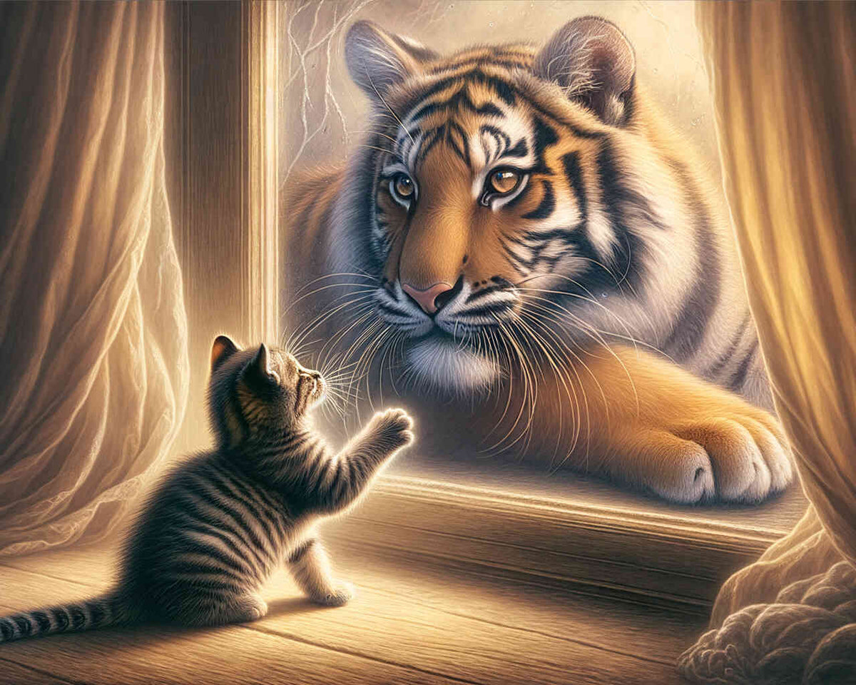 Malen nach Zahlen - Katze Fensterspiegelbild