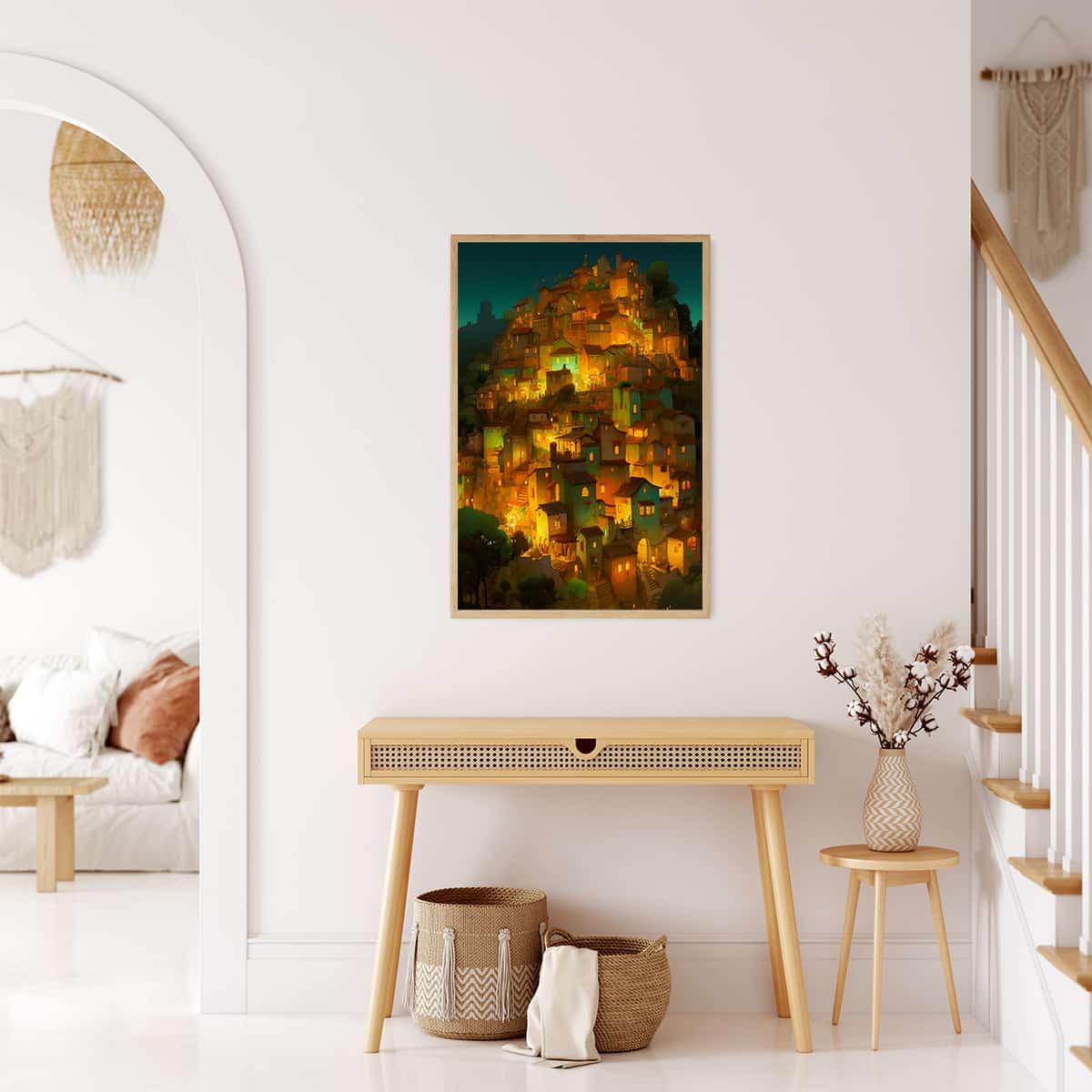 Malen nach Zahlen Leuchtende Stadt Painting on Modern Living Room Wall