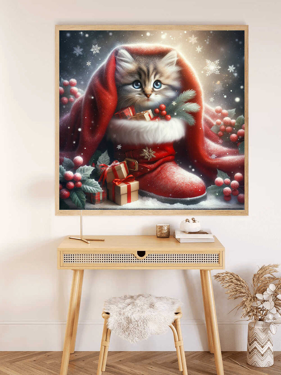 Malen nach Zahlen - Katze mit Weihnachtsstiefel