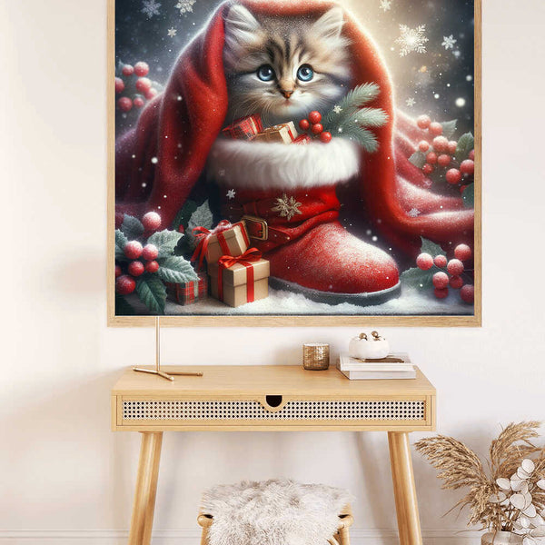 Malen nach Zahlen - Katze mit Weihnachtsstiefel