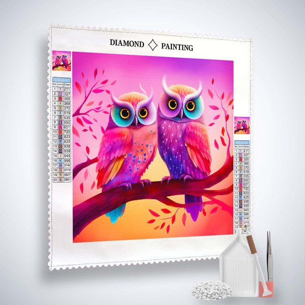AB Diamond Painting Eulenliebe Kit - Colorful Owl Design with Canvas, Acrylic Diamonds, Tweezers, and Professional Setting Pen