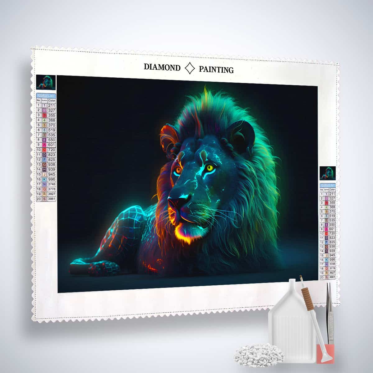 AB Diamond Painting - Löwe bei Nacht. Diamond Painting Kits inkl. Profi-Leinwand, veredelte Acryl Diamonds, Pinzette, und Profi Setzstift.