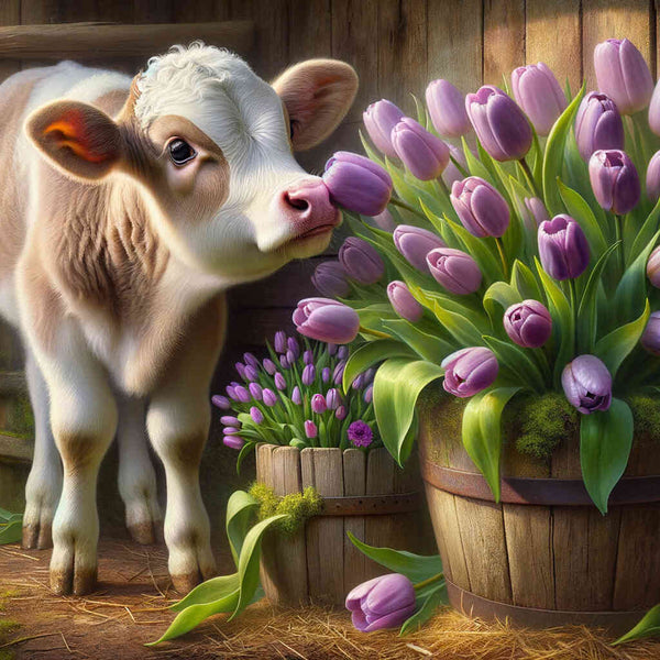 Malen nach Zahlen - Kuh und Tulpen