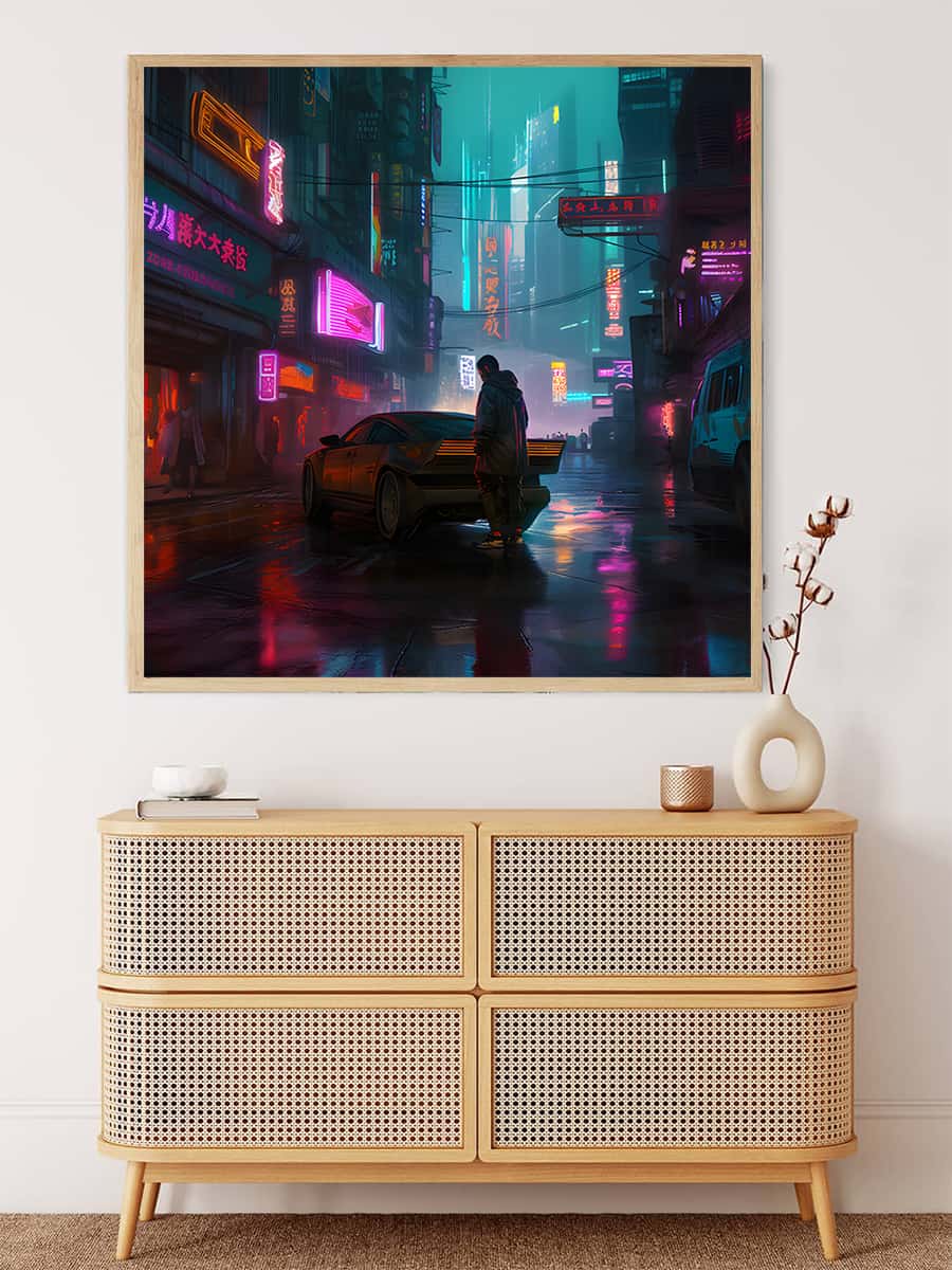Painting by Numbers - Futuristic Street Art Displayed Above Modern Wooden Dresser