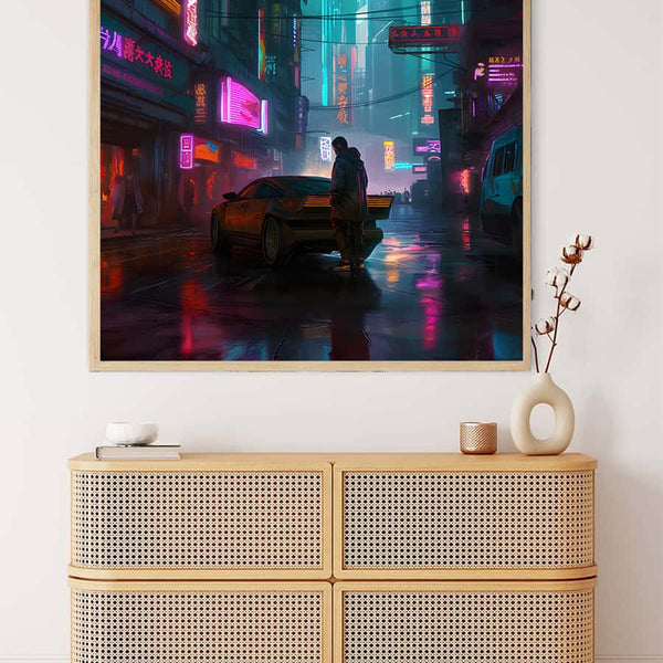 Painting by Numbers - Futuristic Street Art Displayed Above Modern Wooden Dresser