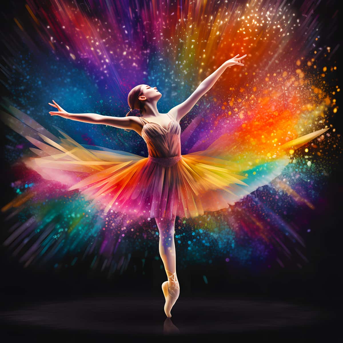 Ballerina dancing at night with vibrant, colorful background - AB Diamond Painting Part 2.