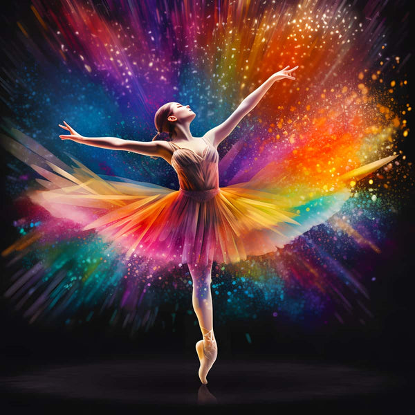 Ballerina dancing at night with vibrant, colorful background - AB Diamond Painting Part 2.