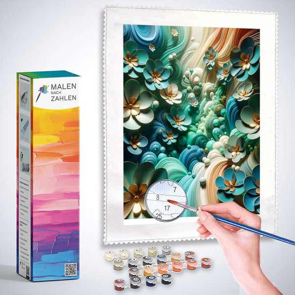 Malen nach Zahlen - Abstrakte Blumen Türkis