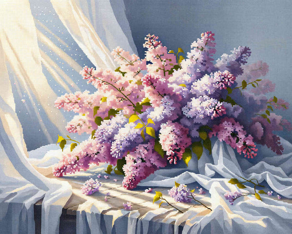 Malen nach Zahlen - Fliederstrauß, Gardine