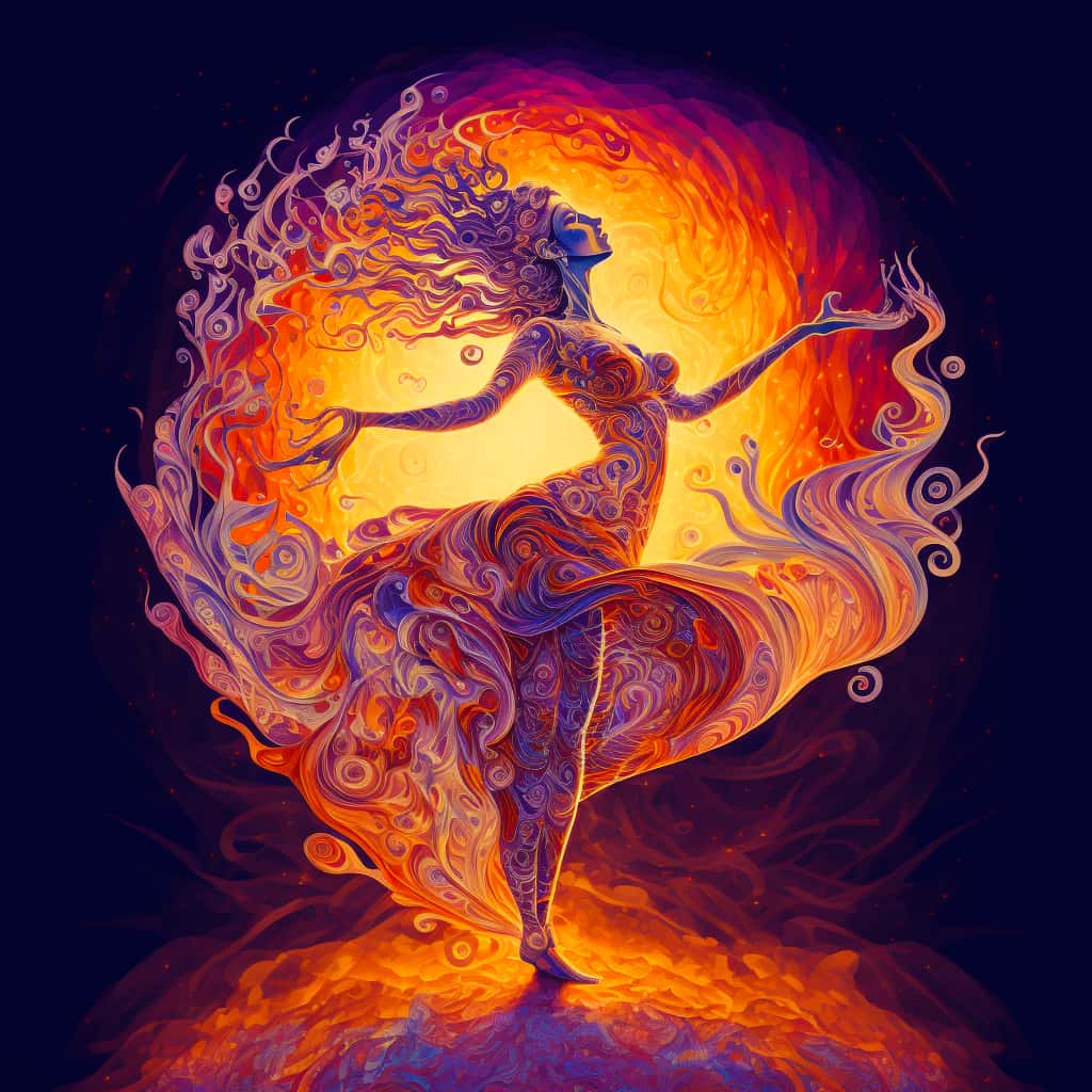 Artistic Diamond Painting of a Vibrant Dancing Woman in Swirling Colors