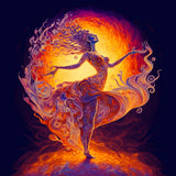 Artistic Diamond Painting of a Vibrant Dancing Woman in Swirling Colors