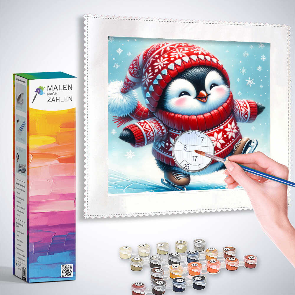 Malen nach Zahlen - Schlittschuh Pinguin, Weihnachten