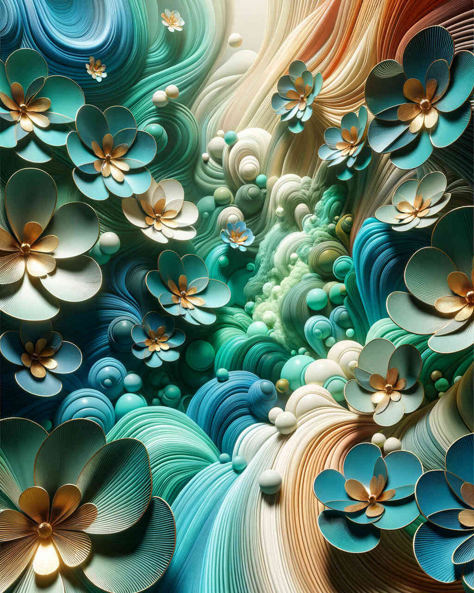 Malen nach Zahlen - Abstrakte Blumen Türkis