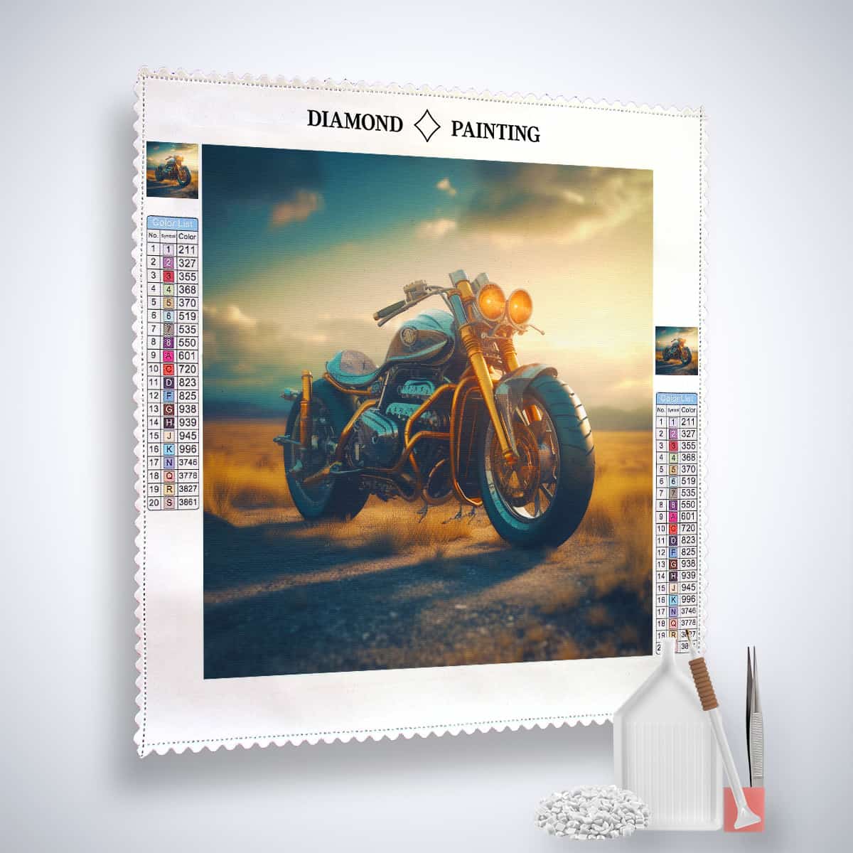Diamond Painting Kit Straßenkreuzer Motorradmotive mit Profizubehör – Acryl Diamonds, Künstler-Pinzette, Profi Setzstift, Leinwand