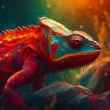 Vibrant chameleon in a colorful environment, part of the AB Diamond Painting kit.
