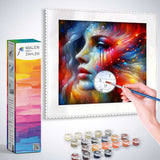 AB Diamond Painting of a colorful abstract woman's portrait with vibrant red, blue, and yellow shades depicting beauty and strength.