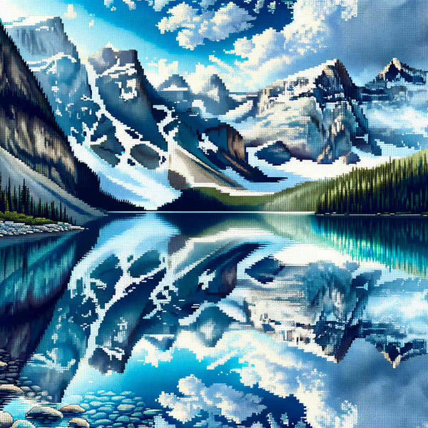 Malen nach Zahlen - Spiegelnder Bergsee