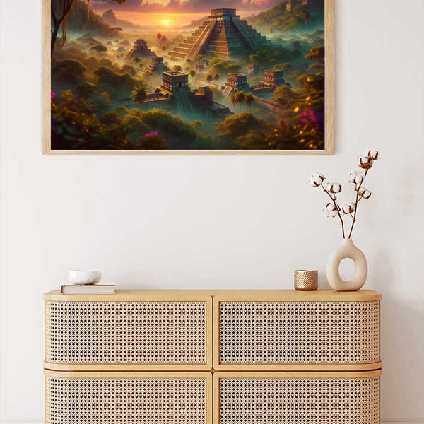 Malen nach Zahlen Kit Maya Stadt im Dschungel - Eindrucksvolles Kunstwerk mit Maya-Tempel und Dschungellandschaft bei Sonnenuntergang