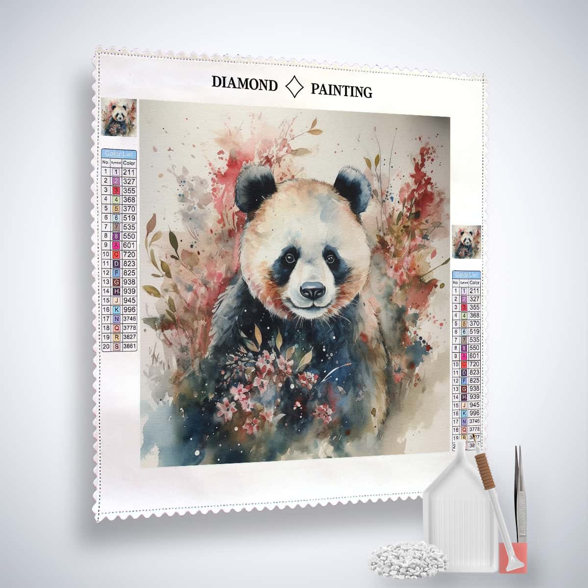 Diamond Painting Kit mit flauschigem Pandabär-Motiv, Komplettset mit Leinwand, Acryl Diamonds, Pinzette und Profi Setzstift.