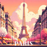 Malen nach Zahlen - Pariser Frühlingstraum, entspannendes Bild von Paris mit Eiffelturm und blühenden Frühlingsbäumen.