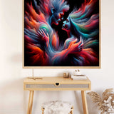 Malen nach Zahlen - Seelenbegegnung im Farbrausch painting displayed above a desk with a chair in a modern room.