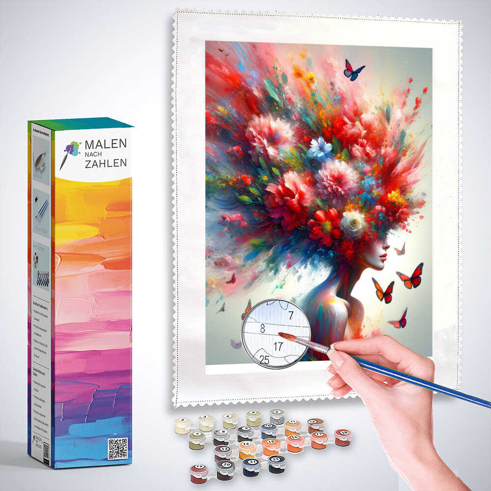 Malen nach Zahlen - Frau mit Blumenhaar