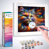 Diamond Painting - lebhafte Katze mit Regenbogenfarben, Farbenspiel der Katze im Surrealismus-Stil, Malen nach Zahlen Set.