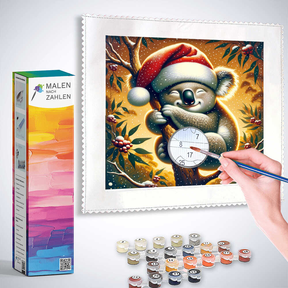 Malen nach Zahlen - Koala mit Weihnachtsmütze