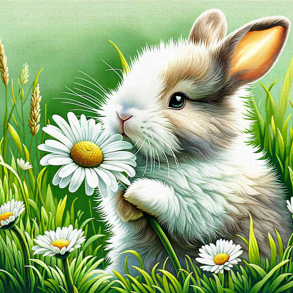 Malen nach Zahlen - Hase hält Gänseblümchen