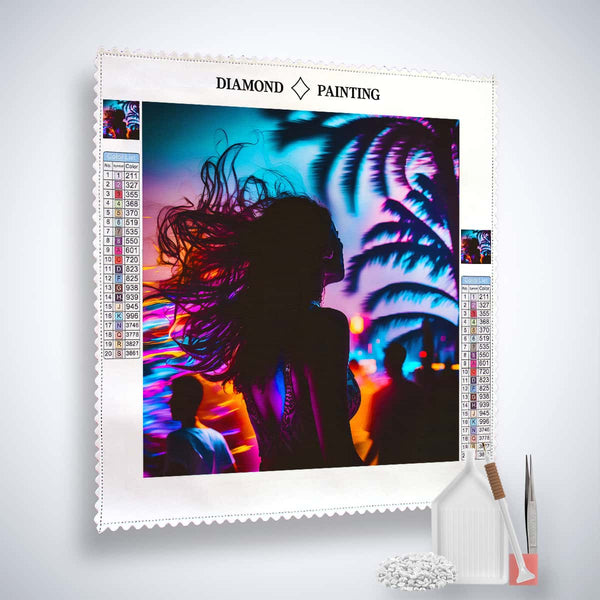 AB Diamond Painting Kit - Strandparty bei Nacht Motiv mit Zubehör, Profi-Leinwand und Acryl Diamonds